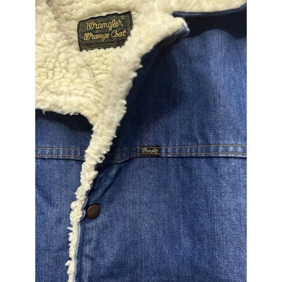 Vtg 70s Wrangler Wrange Coat Denim Jean Jacket Mens Small Sherpa Lined Rancher - Picture 6 of 8